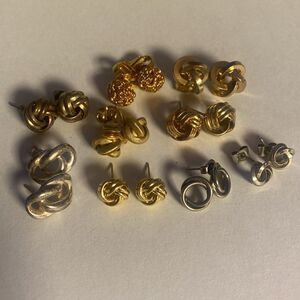 9 Vintage Pairs Silver & Gold Knotted Earring Clip On & Studs Jewelry Lot Bundle